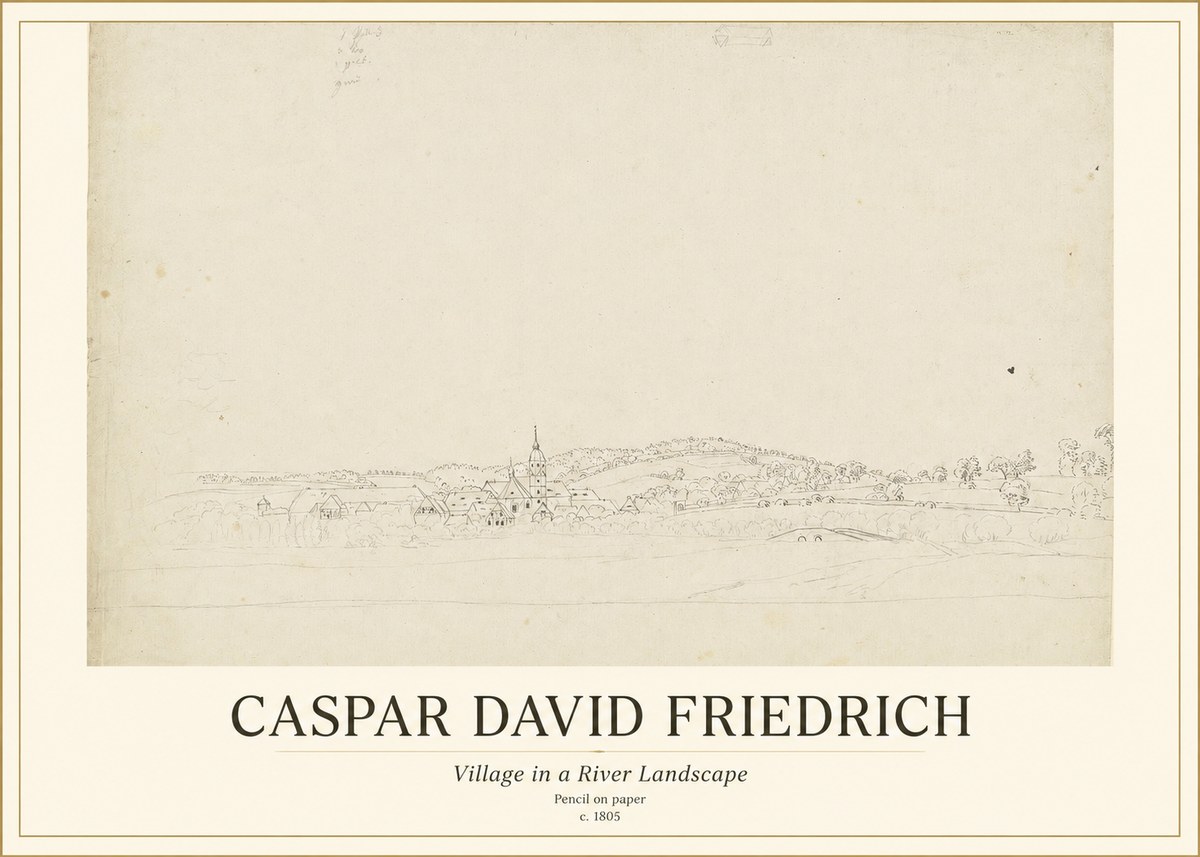 Caspar David Friedrich Village in a River Landscape No1 - Affiche