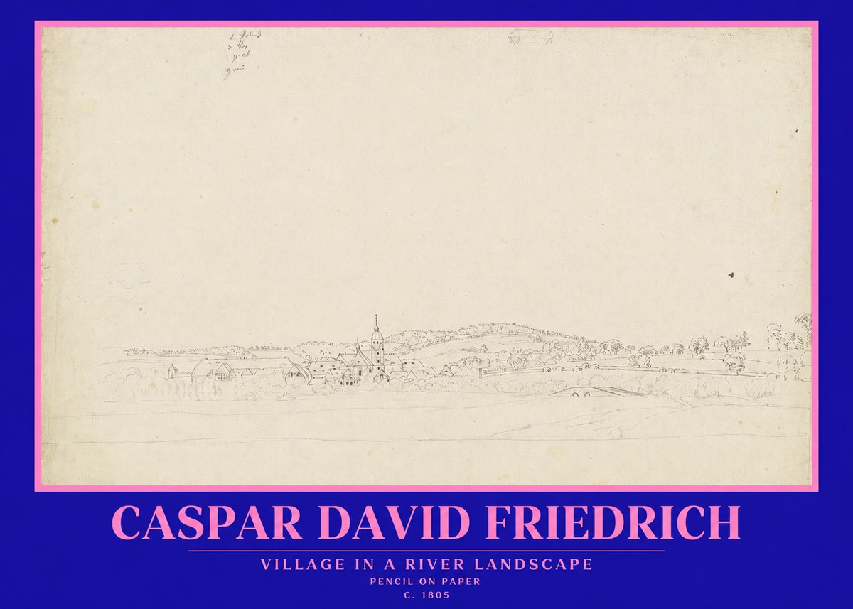 Caspar David Friedrich Village in a River Landscape No2 - Affiche