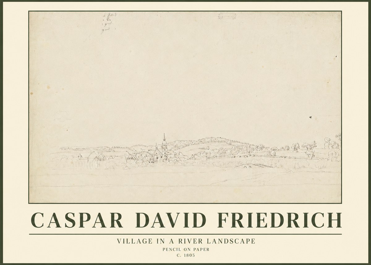 Caspar David Friedrich Village in a River Landscape No3 - Affiche