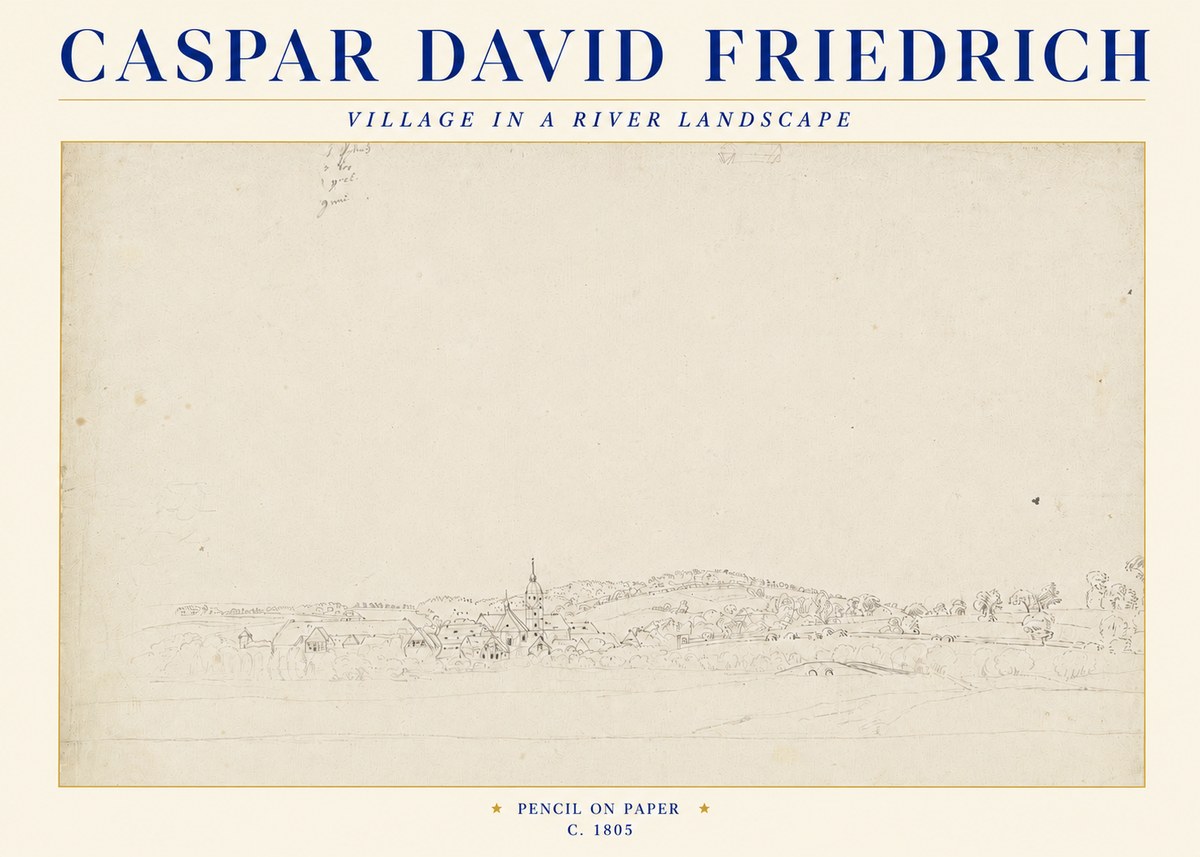 Caspar David Friedrich Village in a River Landscape No4 - Affiche