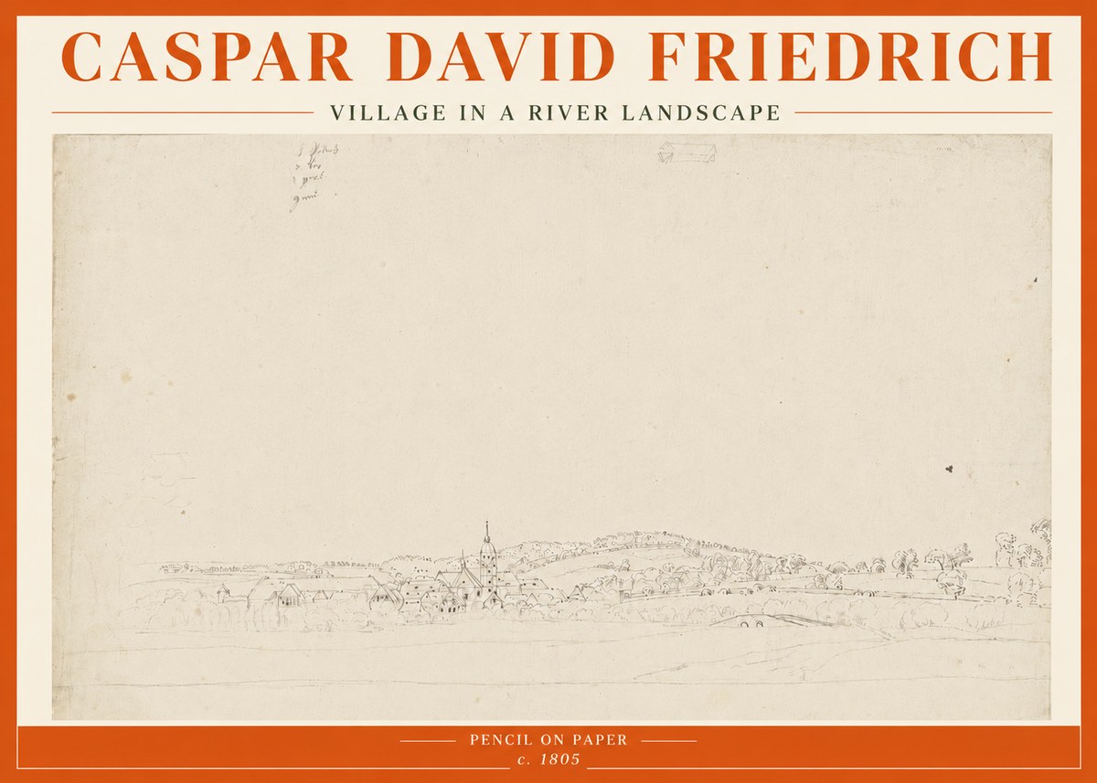 Caspar David Friedrich Village in a River Landscape No5 - Affiche