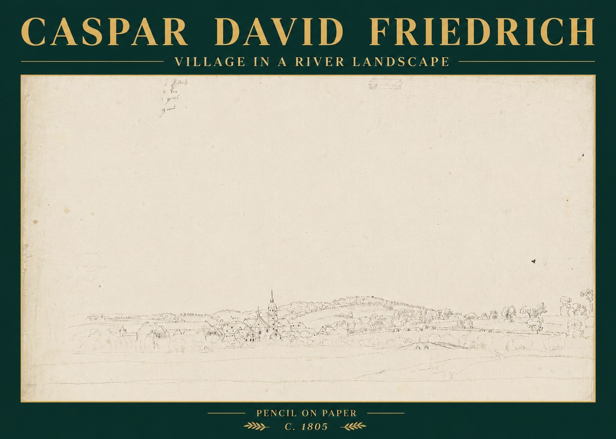 Caspar David Friedrich Village in a River Landscape No6 - Affiche