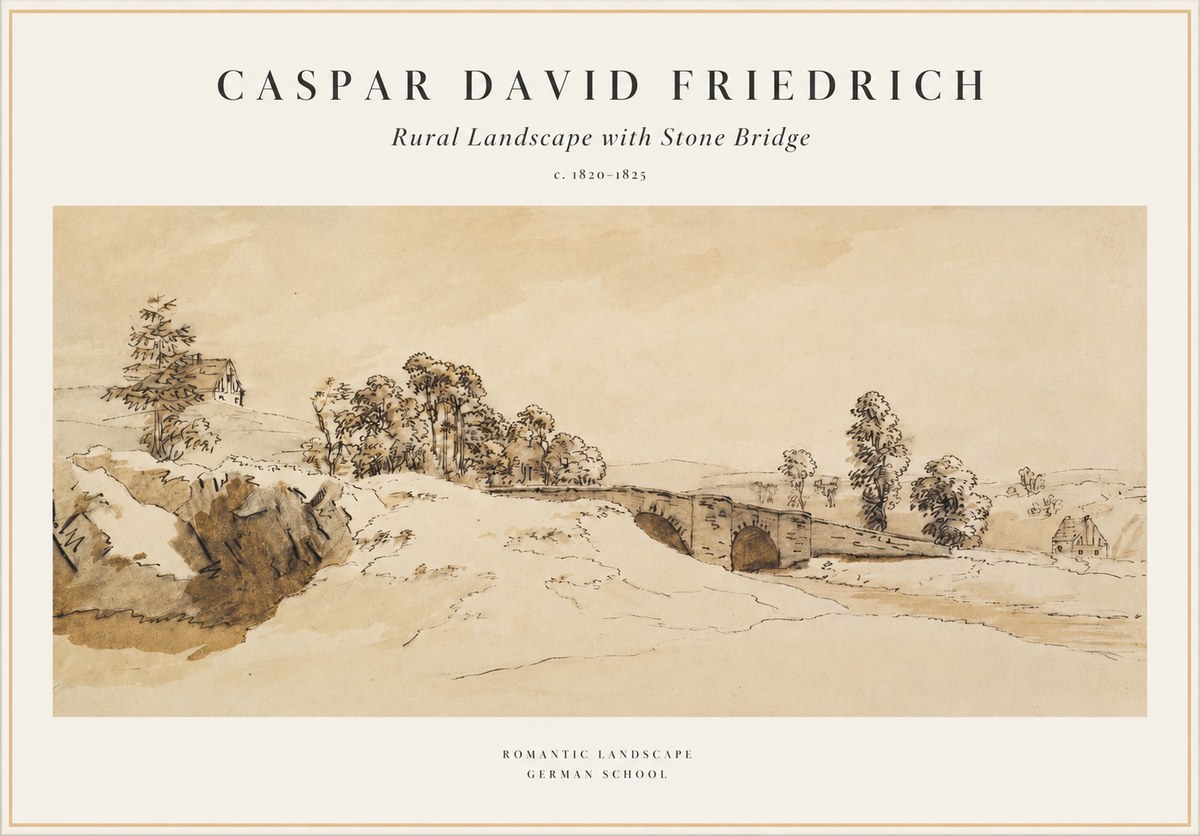 Caspar David Friedrich Rural Landscape with Stone Bridge No1 - Affiche