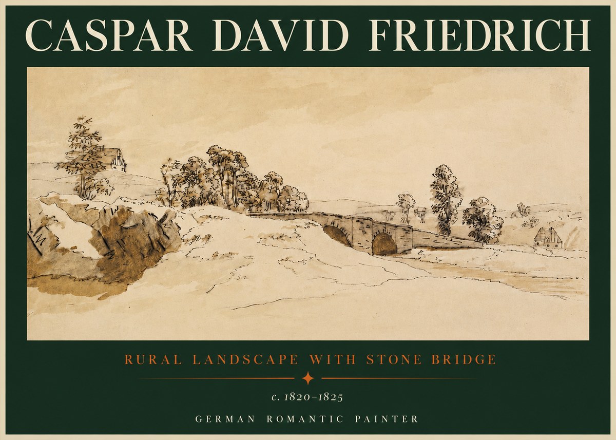 Caspar David Friedrich Rural Landscape with Stone Bridge No2 - Affiche
