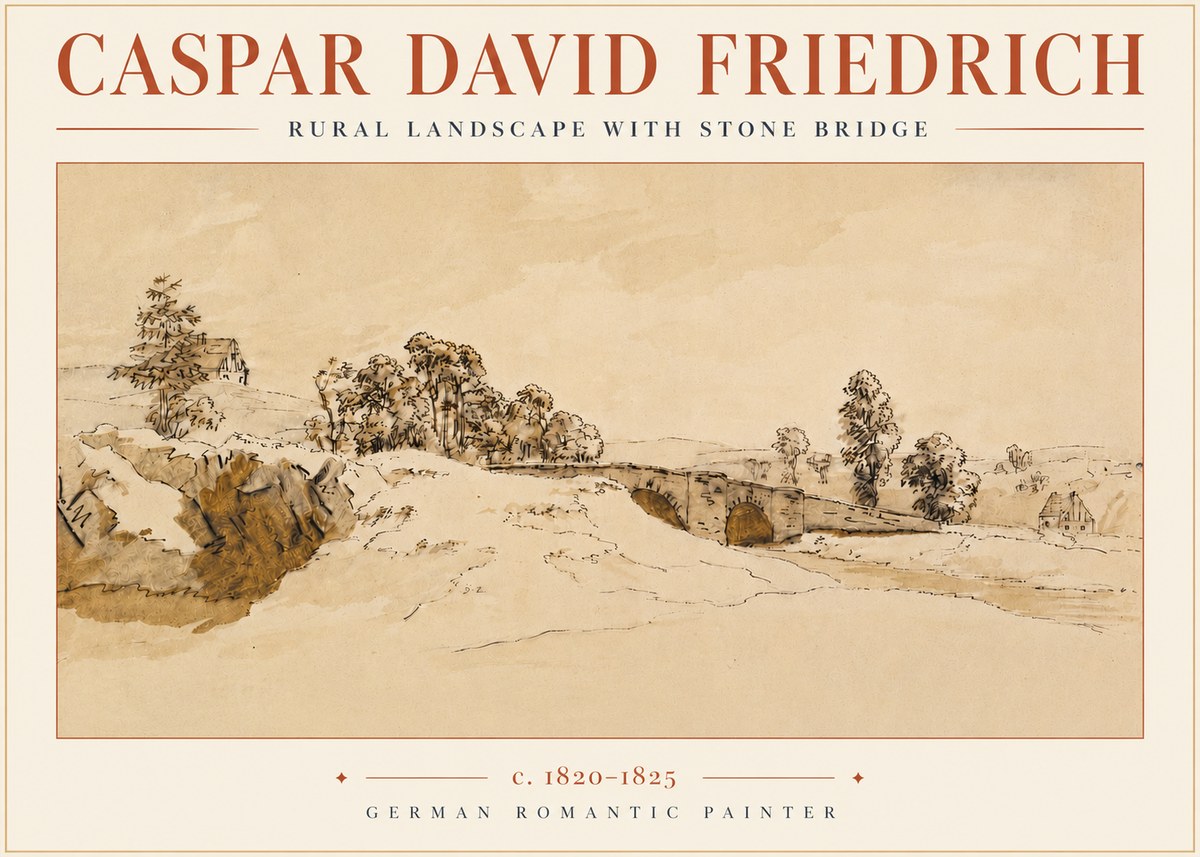 Caspar David Friedrich Rural Landscape with Stone Bridge No4 - Affiche