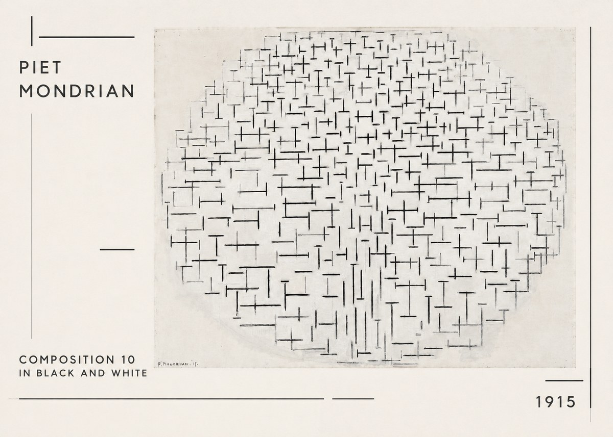 Piet Mondrian Composition 10 in Black and White No1 - Affiche