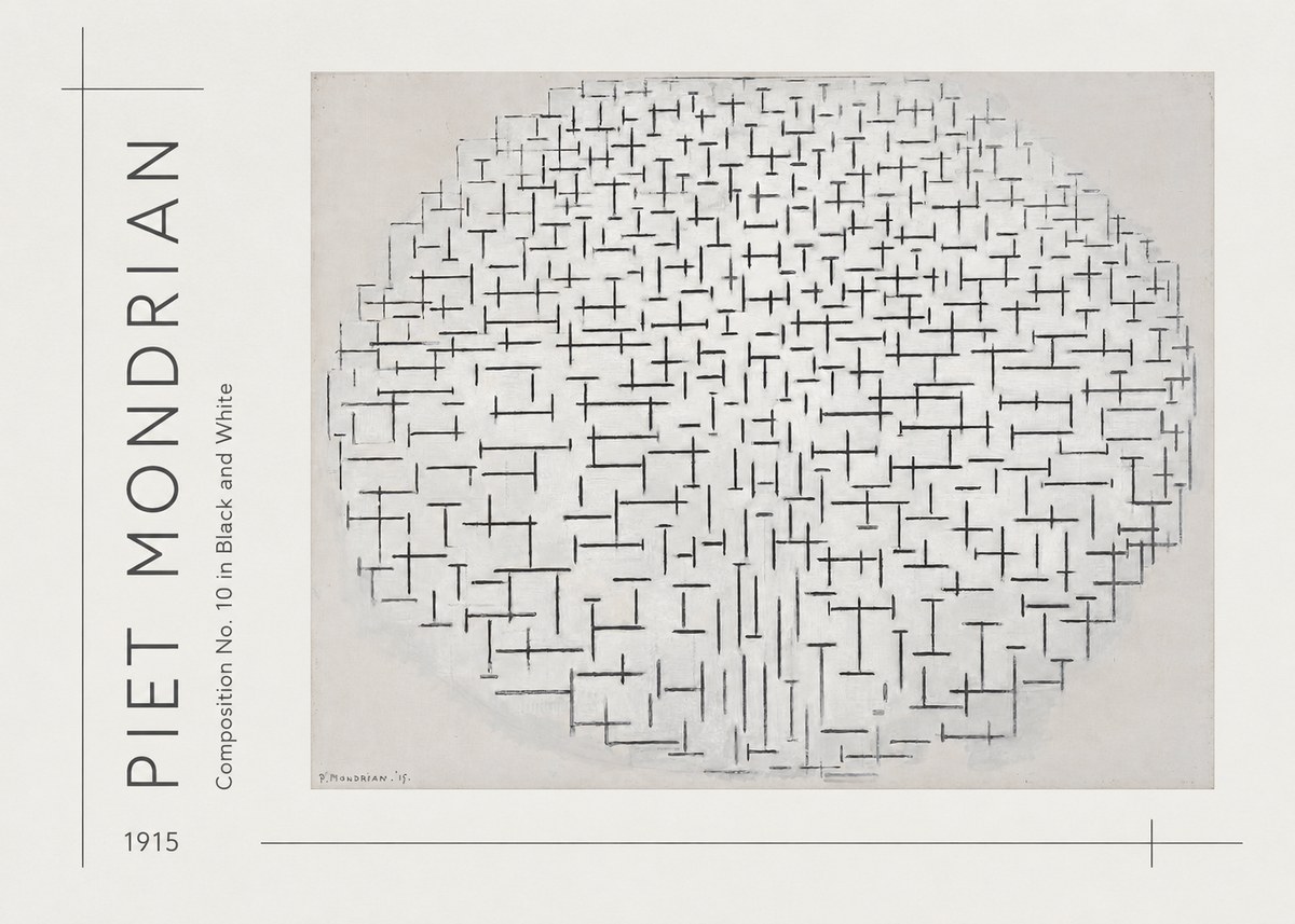 Piet Mondrian Composition 10 in Black and White No3 - Affiche