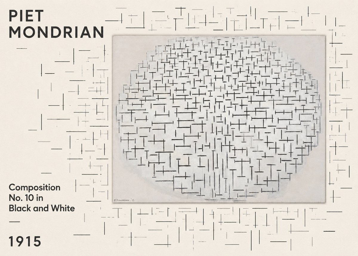 Piet Mondrian Composition 10 in Black and White No5 - Affiche