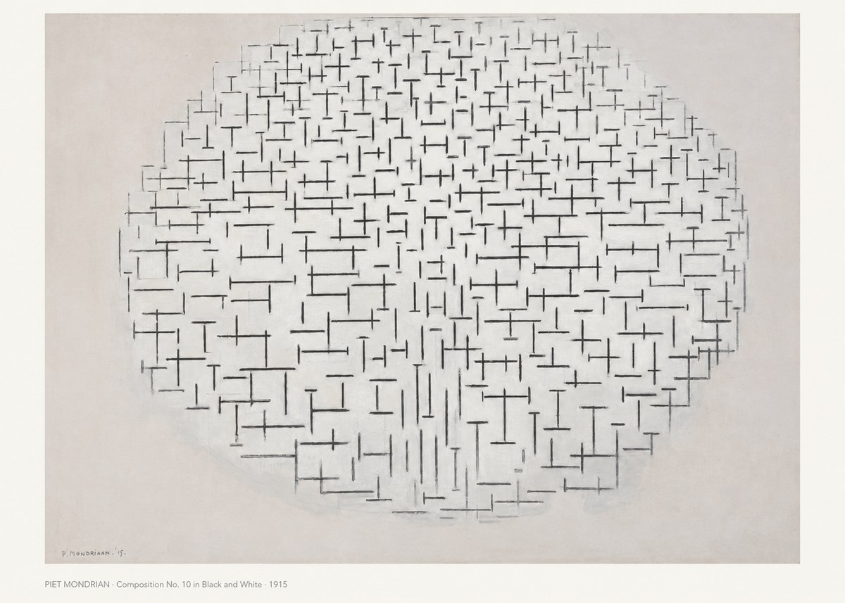 Piet Mondrian Composition 10 in Black and White No6 - Affiche