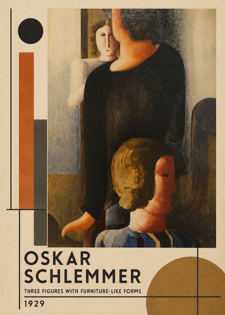 Oskar Schlemmer Three Figures with Furniture-like Forms No1 - Affiche