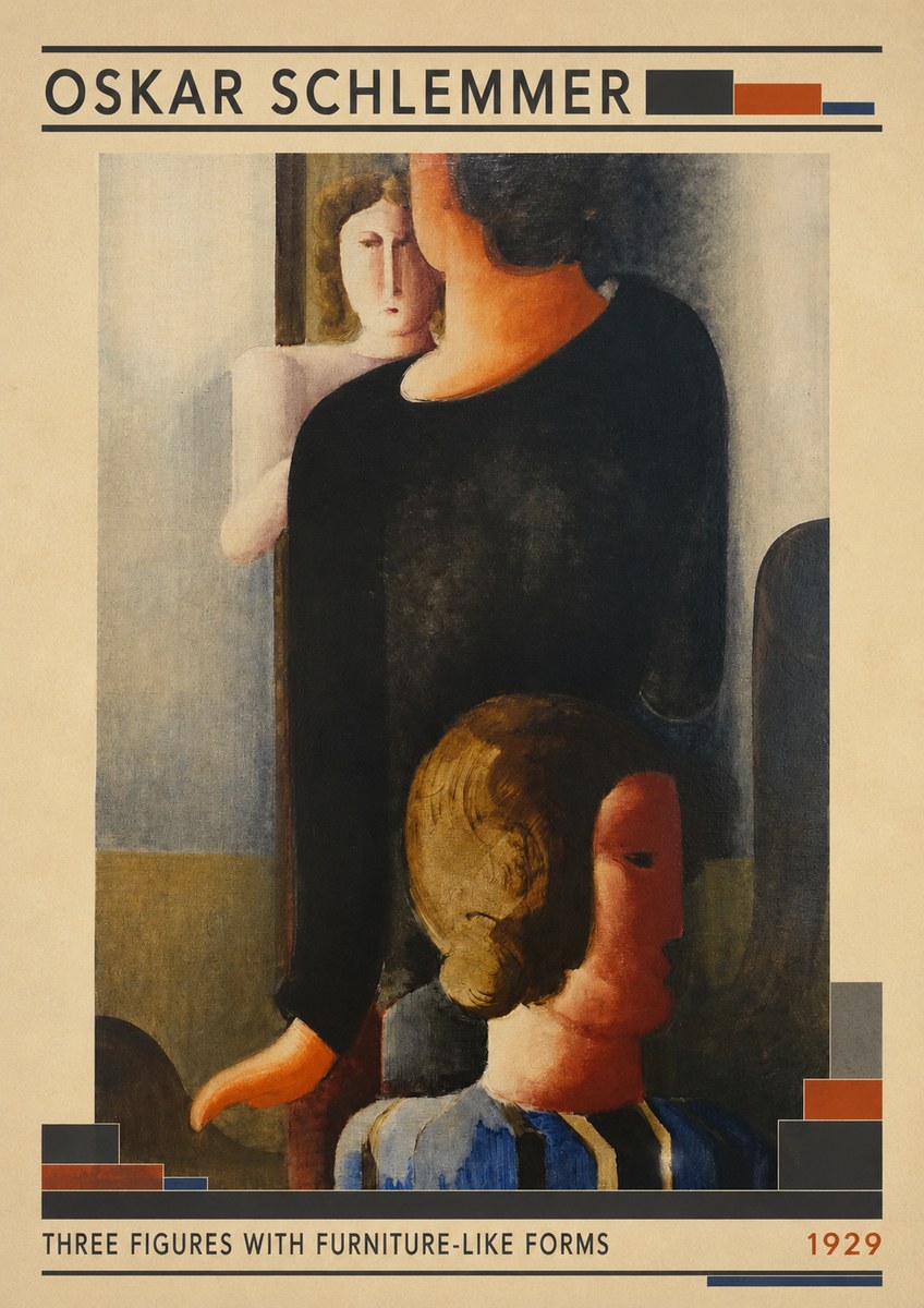 Oskar Schlemmer Three Figures with Furniture-like Forms No3 - Affiche