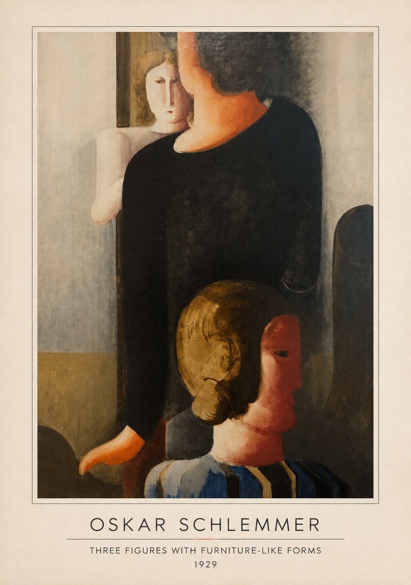 Oskar Schlemmer Three Figures with Furniture-like Forms No4 - Affiche