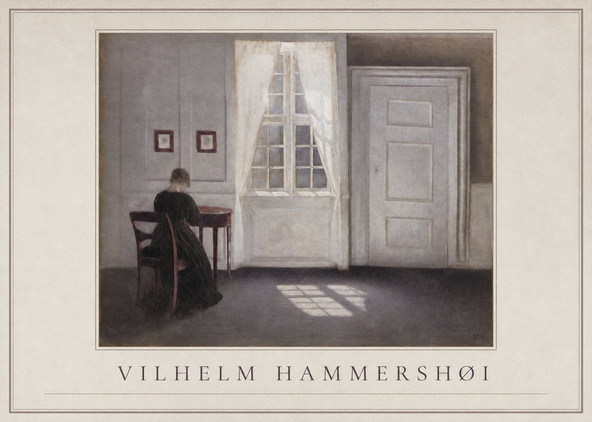 Vilhelm Hammershøi Interior with a Woman at a Table No1 - Affiche