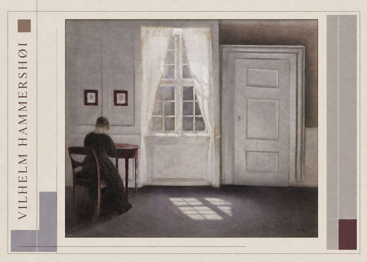 Vilhelm Hammershøi Interior with a Woman at a Table No2 - Affiche