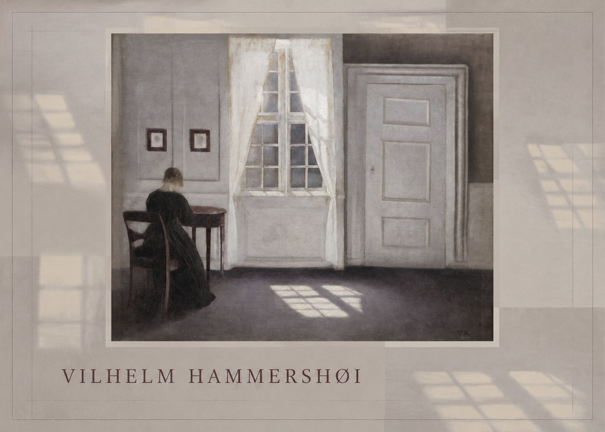 Vilhelm Hammershøi Interior with a Woman at a Table No3 - Affiche