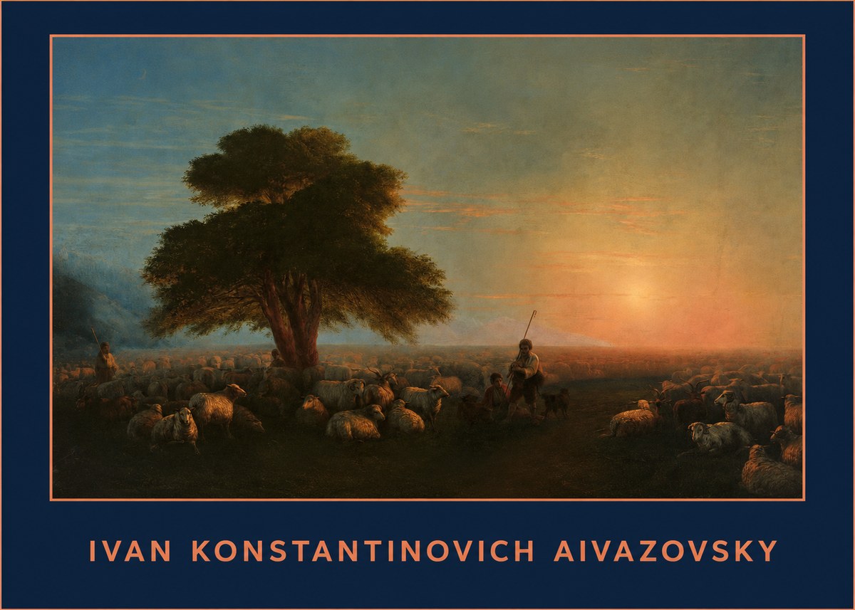 Ivan Konstantinovich Aivazovsky Shepherd with Flock at Sunset No1 - Affiche