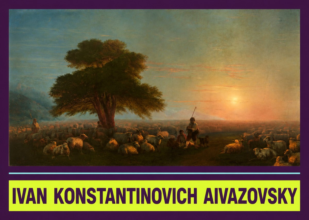 Ivan Konstantinovich Aivazovsky Shepherd with Flock at Sunset No4 - Affiche