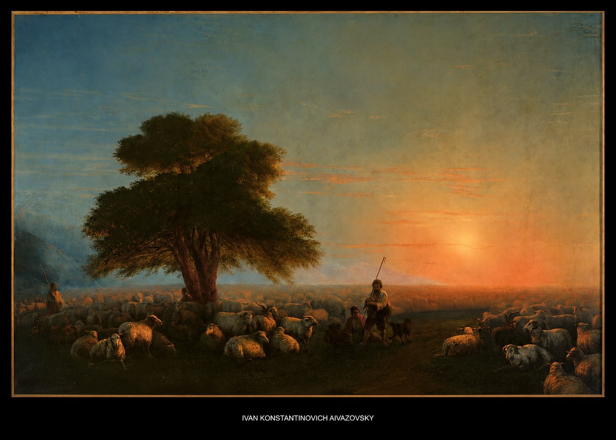 Ivan Konstantinovich Aivazovsky Shepherd with Flock at Sunset No5 - Affiche