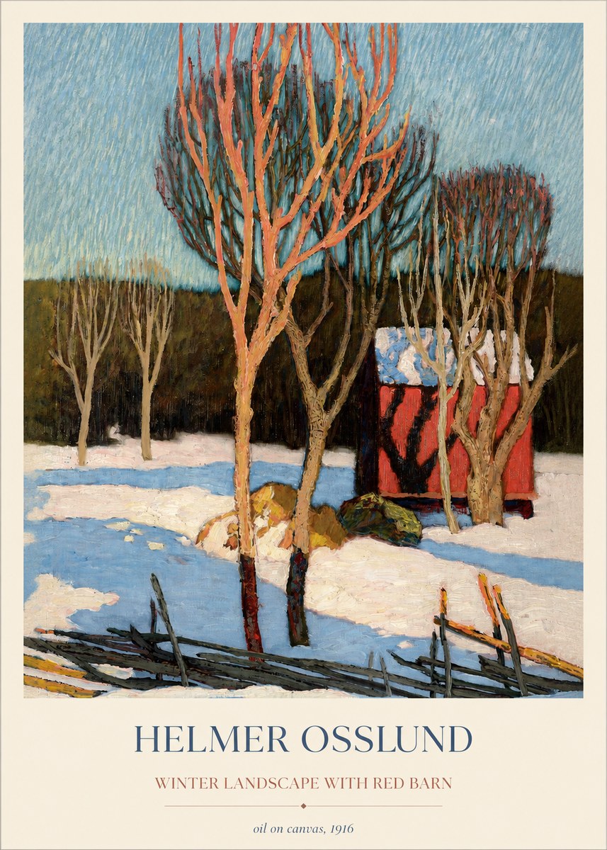 Helmer Osslund Winter Landscape with Red Barn No1 - Affiche