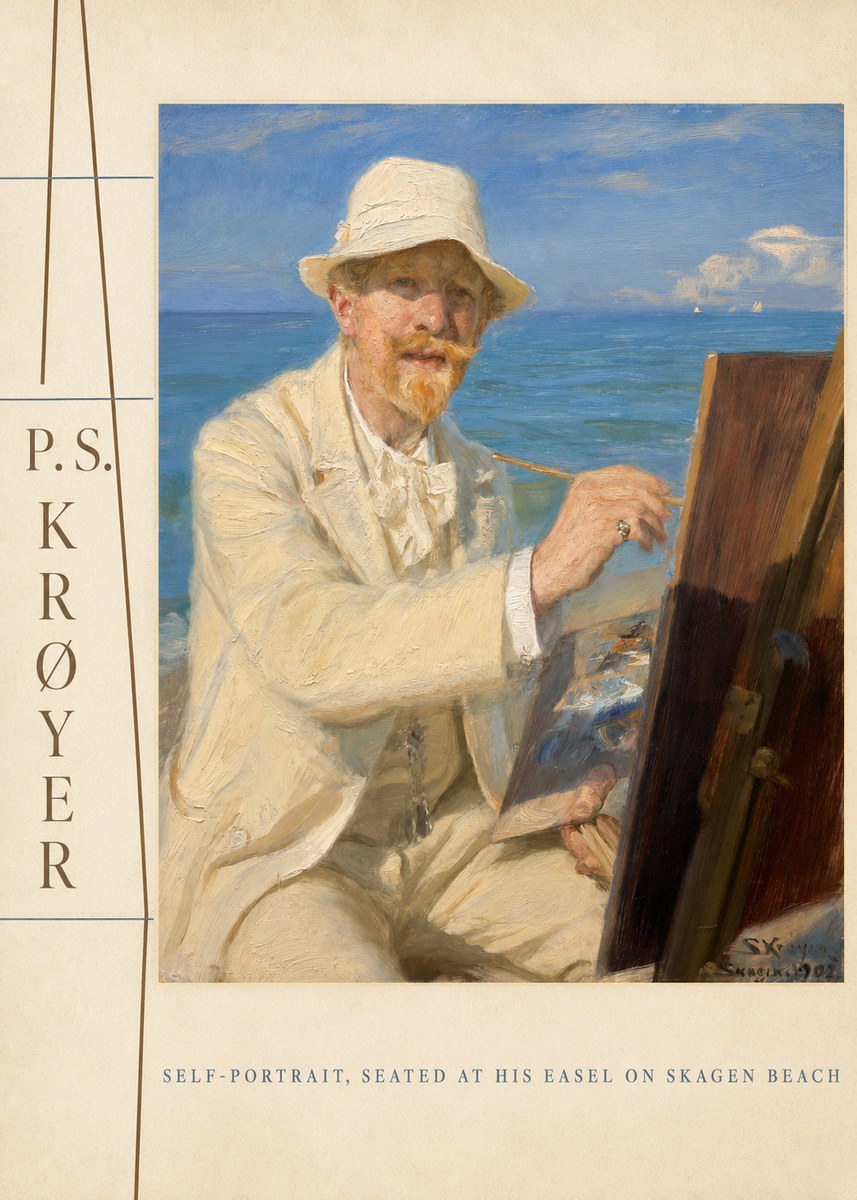 P.S. Krøyer Self-portrait, Seated at His Easel on Skagen Beach No4 - Affiche