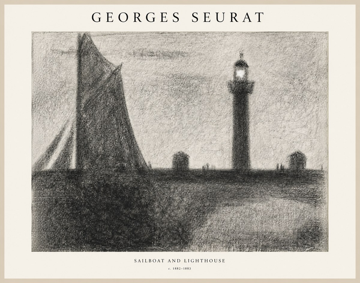 Seurat Sailboat and Lighthouse No1 - Affiche