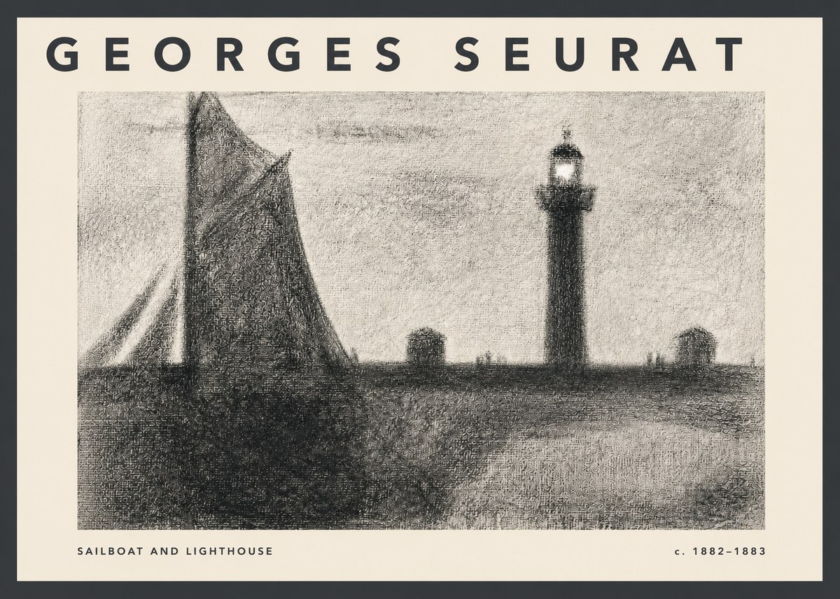 Seurat Sailboat and Lighthouse No2 - Affiche