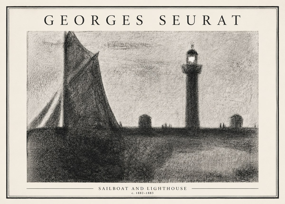 Seurat Sailboat and Lighthouse No3 - Affiche