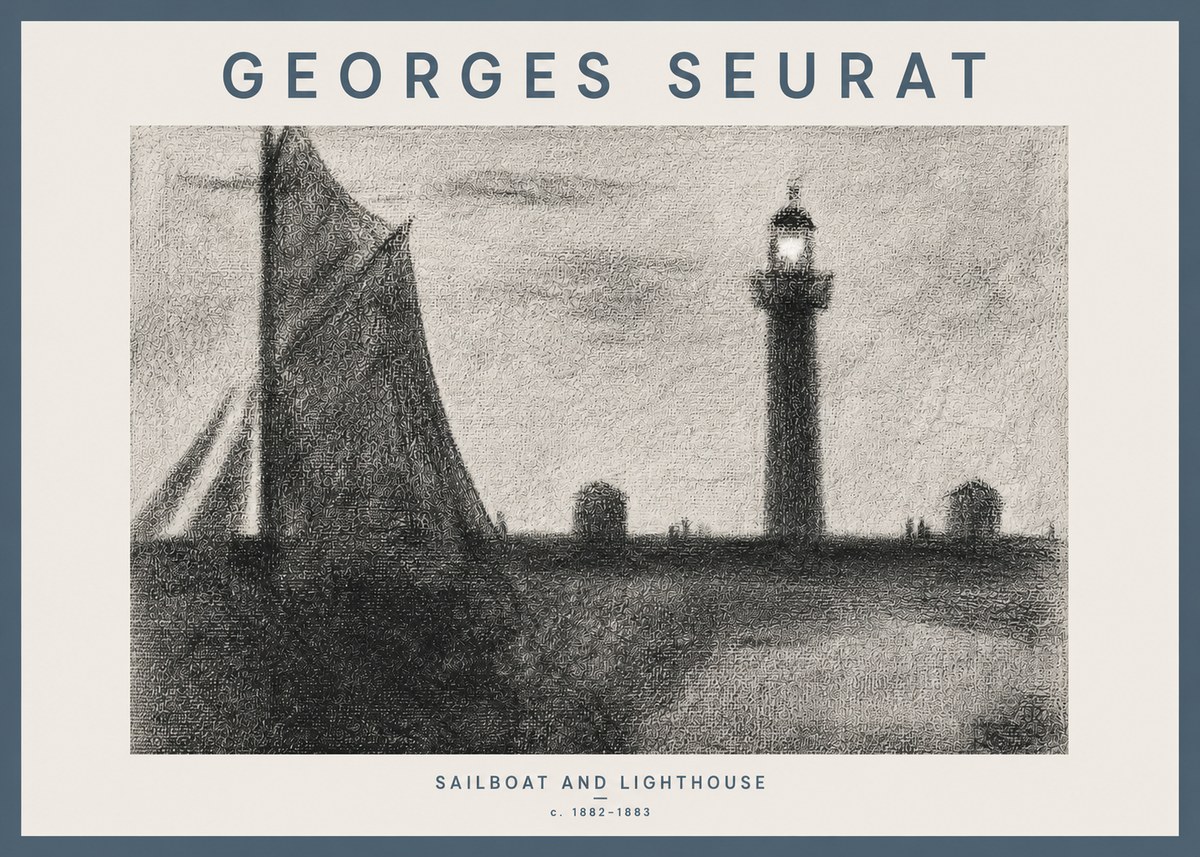 Seurat Sailboat and Lighthouse No4 - Affiche