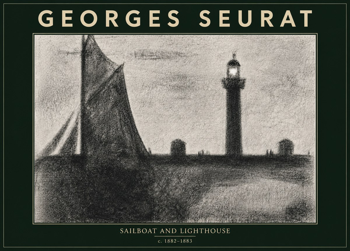 Seurat Sailboat and Lighthouse No5 - Affiche