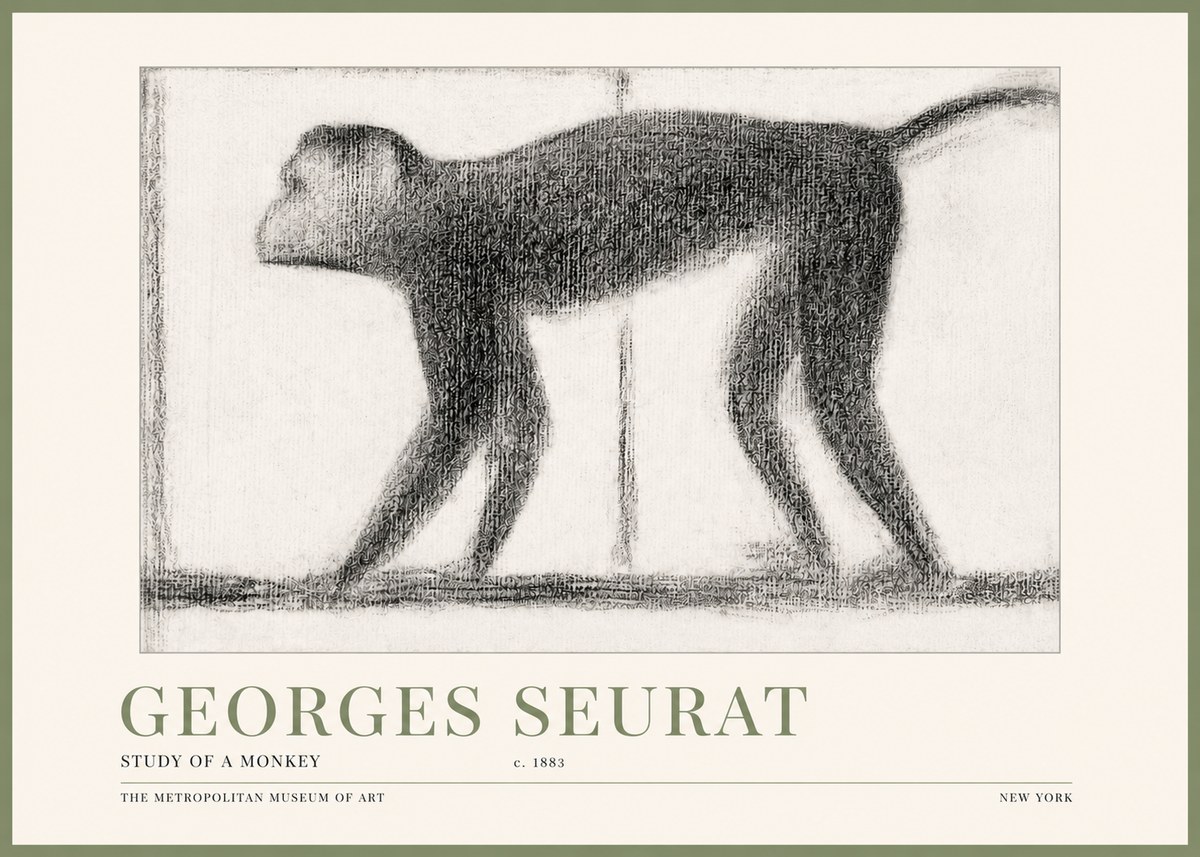 Seurat Study of a Monkey No3 - Affiche