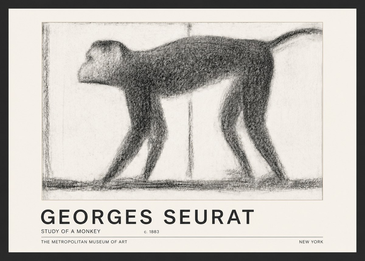 Seurat Study of a Monkey No5 - Affiche