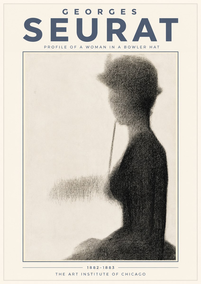 Seurat Profile of a Woman in a Bowler Hat No4 - Affiche