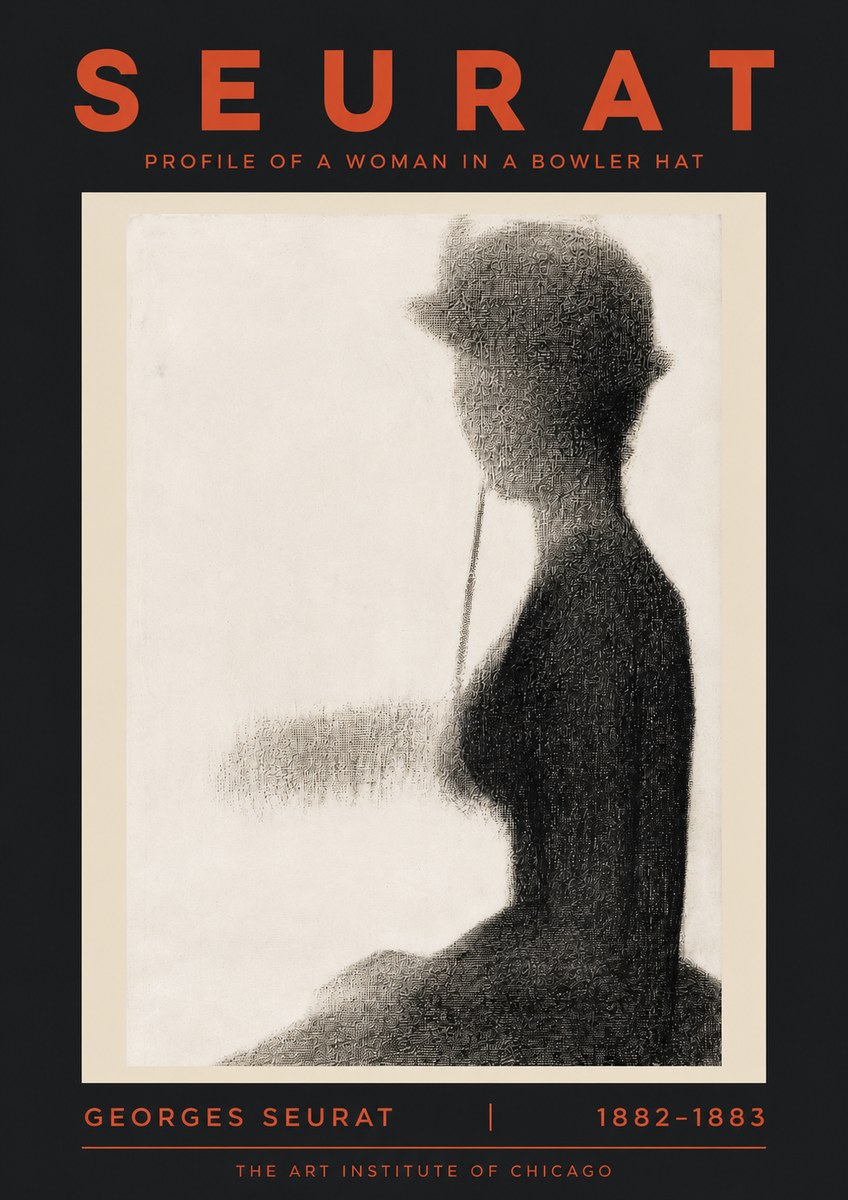 Seurat Profile of a Woman in a Bowler Hat No5 - Affiche
