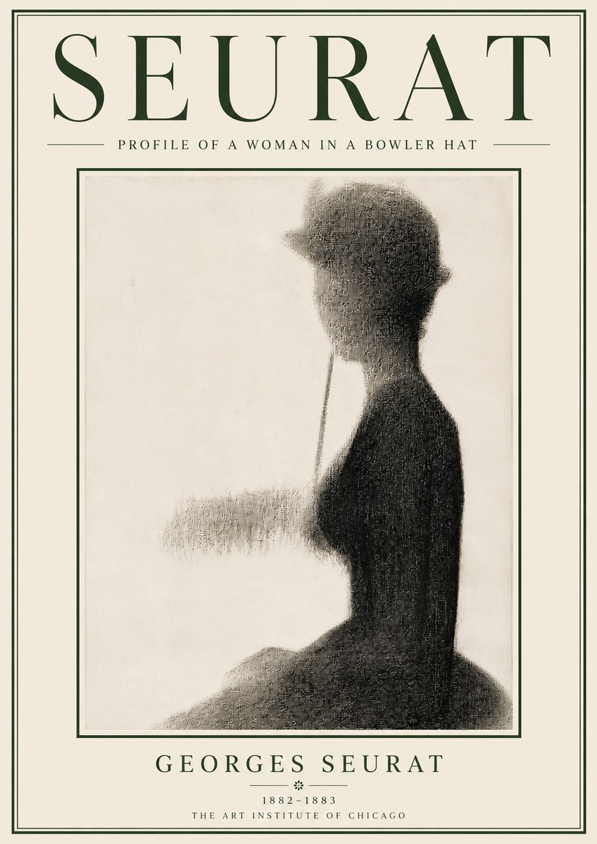 Seurat Profile of a Woman in a Bowler Hat No6 - Affiche
