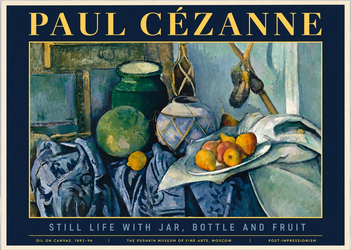 Paul Cézanne Still Life with Jar, Bottle and Fruit No6 - Affiche