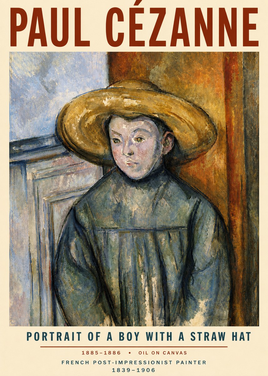 Paul Cézanne Portrait of a Boy with a Straw Hat No5 - Affiche