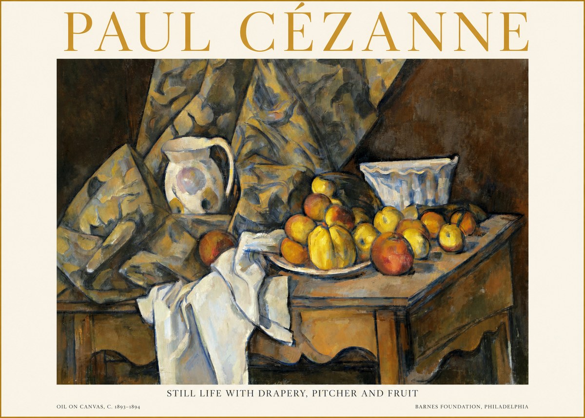 Paul Cézanne Still Life with Drapery, Pitcher and Fruit No1 - Affiche