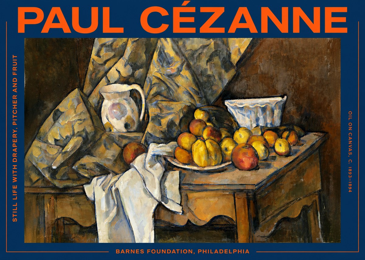 Paul Cézanne Still Life with Drapery, Pitcher and Fruit No3 - Affiche