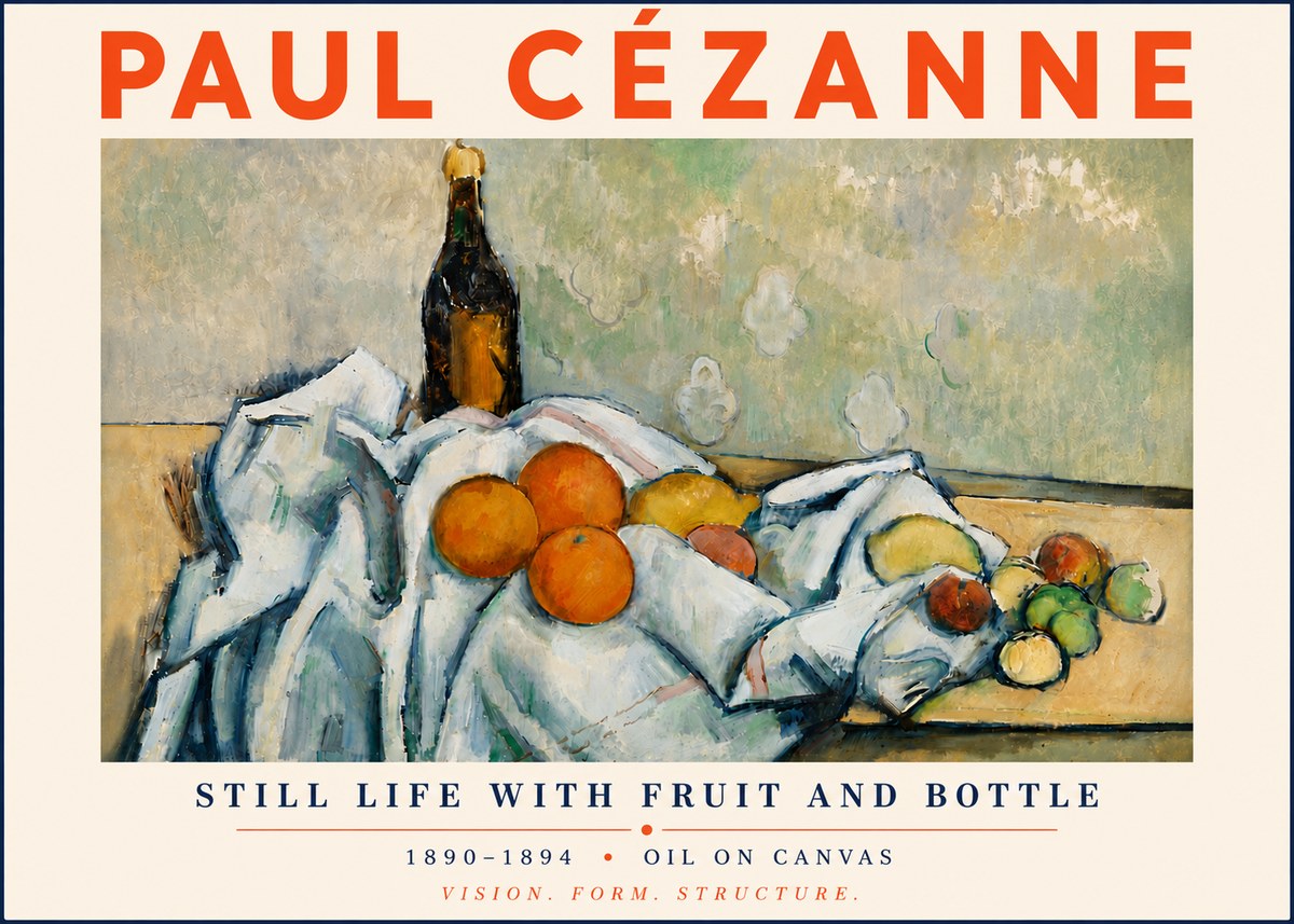 Paul Cézanne Still Life with Fruit and Bottle No6 - Affiche