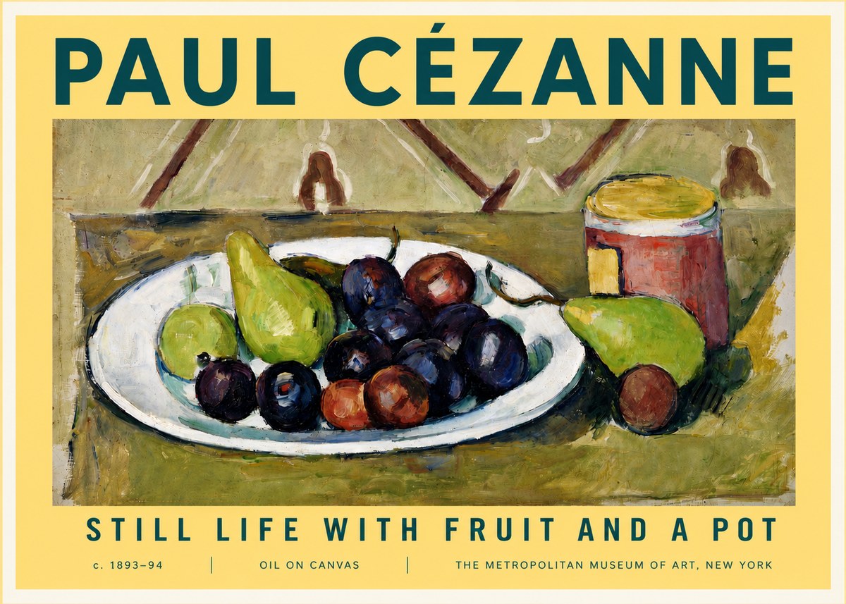 Paul Cézanne Still Life with Fruit and a Pot No3 - Affiche