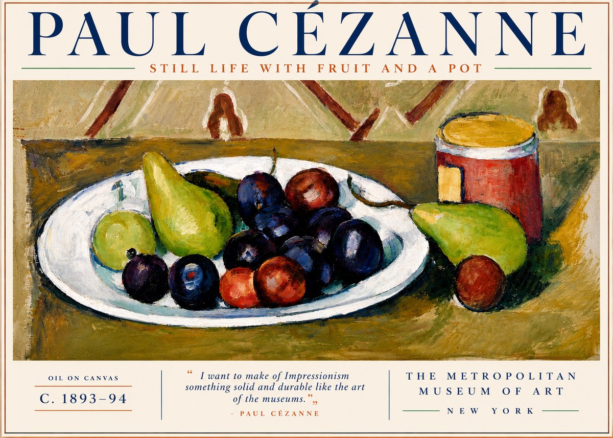 Paul Cézanne Still Life with Fruit and a Pot No4 - Affiche