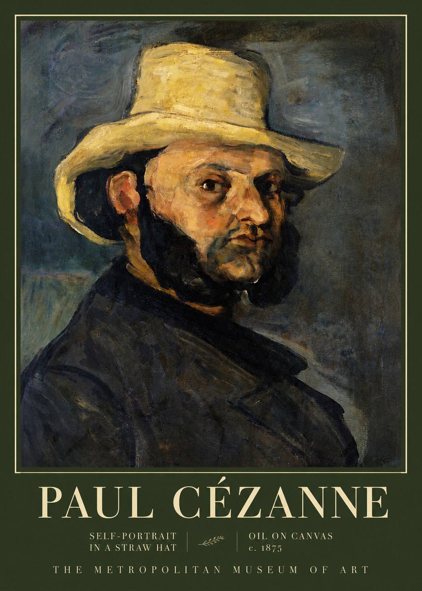 Paul Cézanne Self-portrait in a Straw Hat No3 - Affiche
