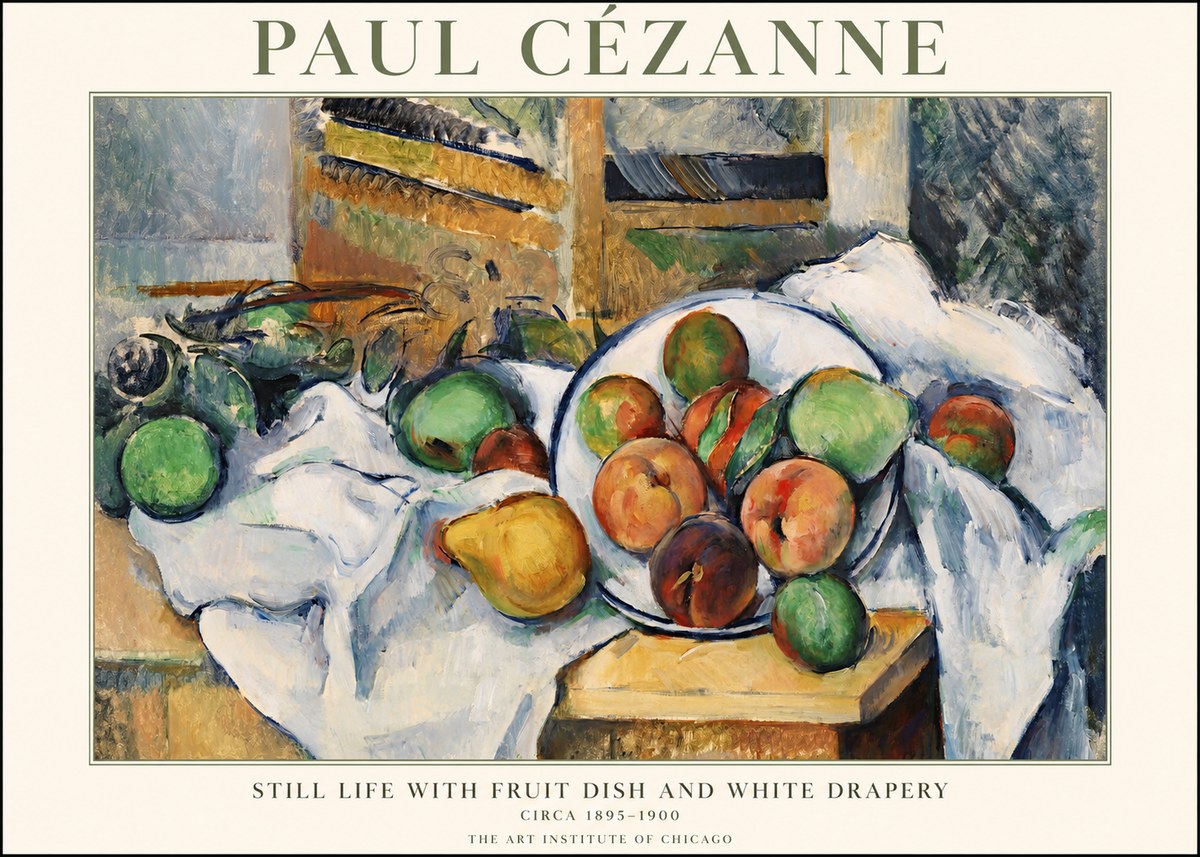 Paul Cézanne Still Life with Fruit Dish and White Drapery No1 - Affiche