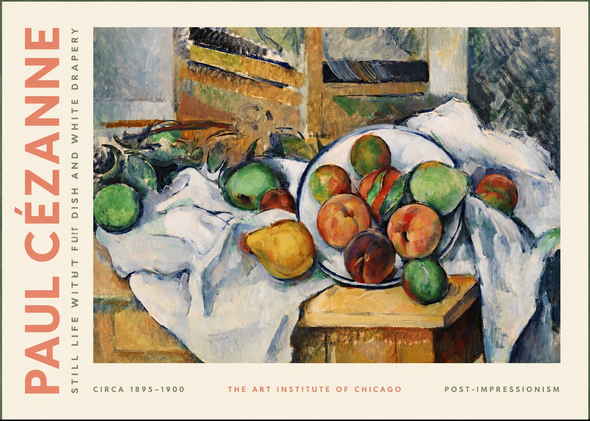 Paul Cézanne Still Life with Fruit Dish and White Drapery No2 - Affiche