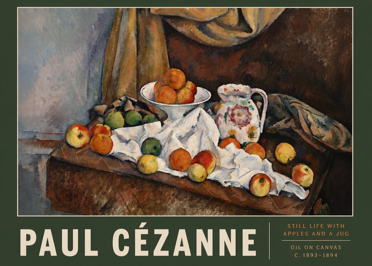 Paul Cézanne Still Life with Apples and a Jug No3 - Affiche
