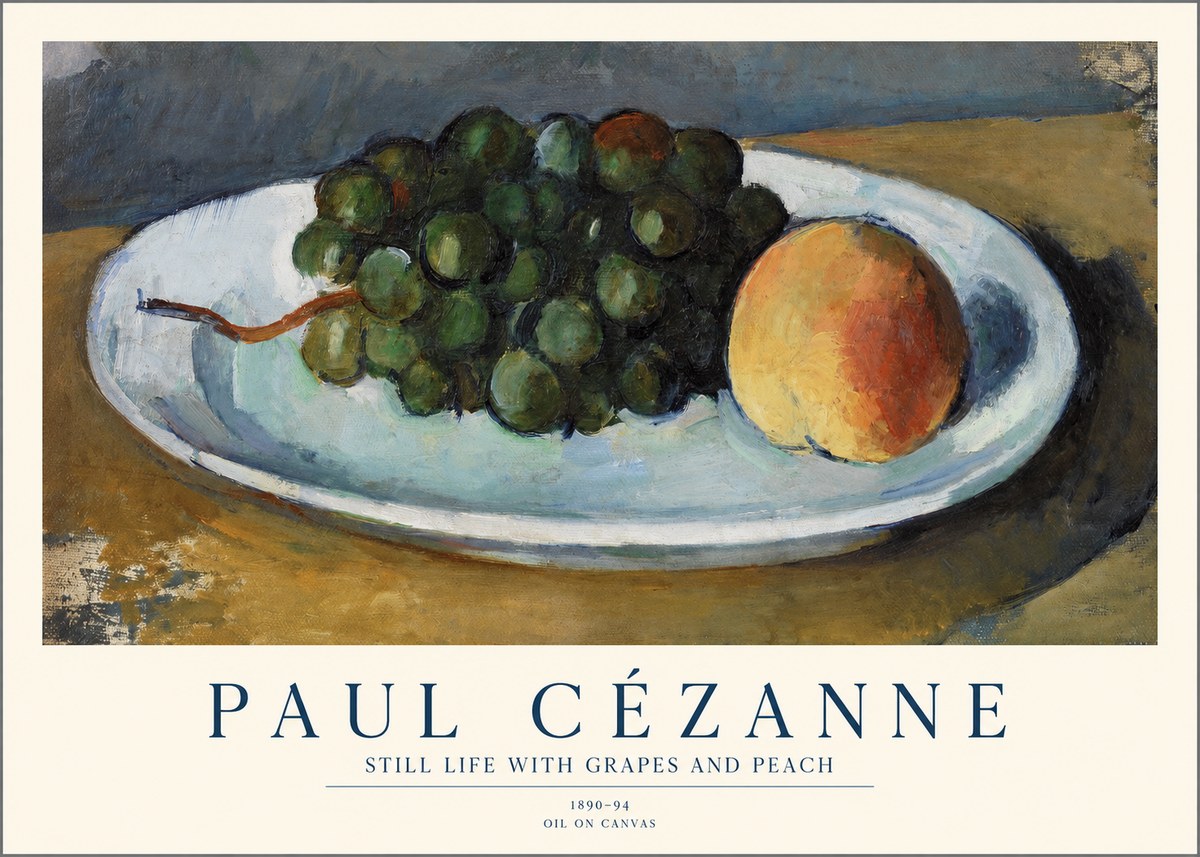 Paul Cézanne Still Life with Grapes and Peach No1 - Affiche