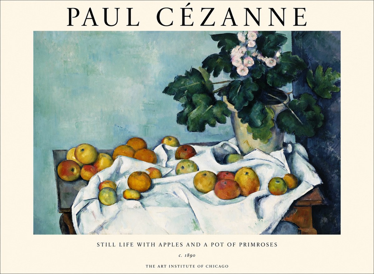 Paul Cézanne Still Life with Apples and a Pot of Primroses No1 - Affiche