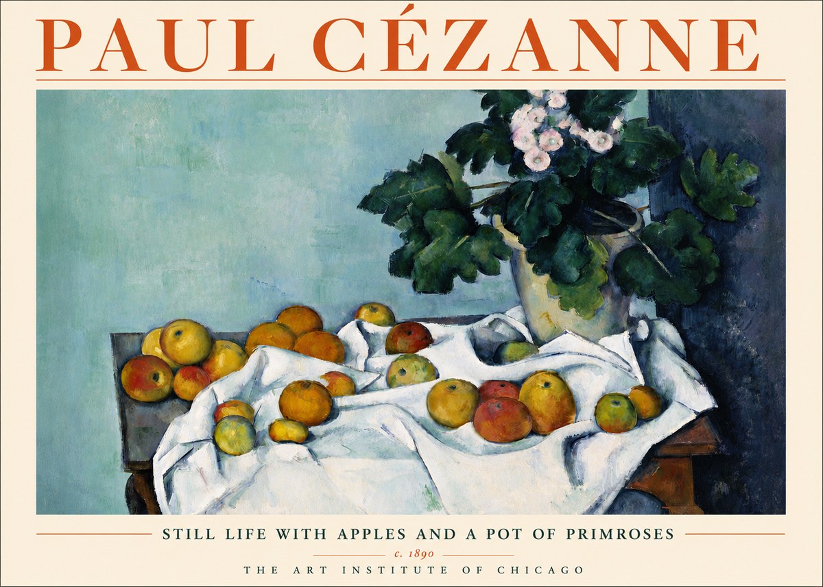 Paul Cézanne Still Life with Apples and a Pot of Primroses No3 - Affiche