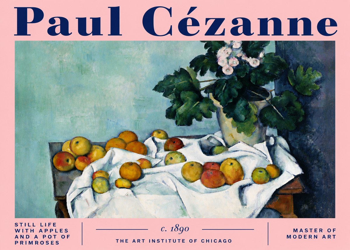 Paul Cézanne Still Life with Apples and a Pot of Primroses No4 - Affiche