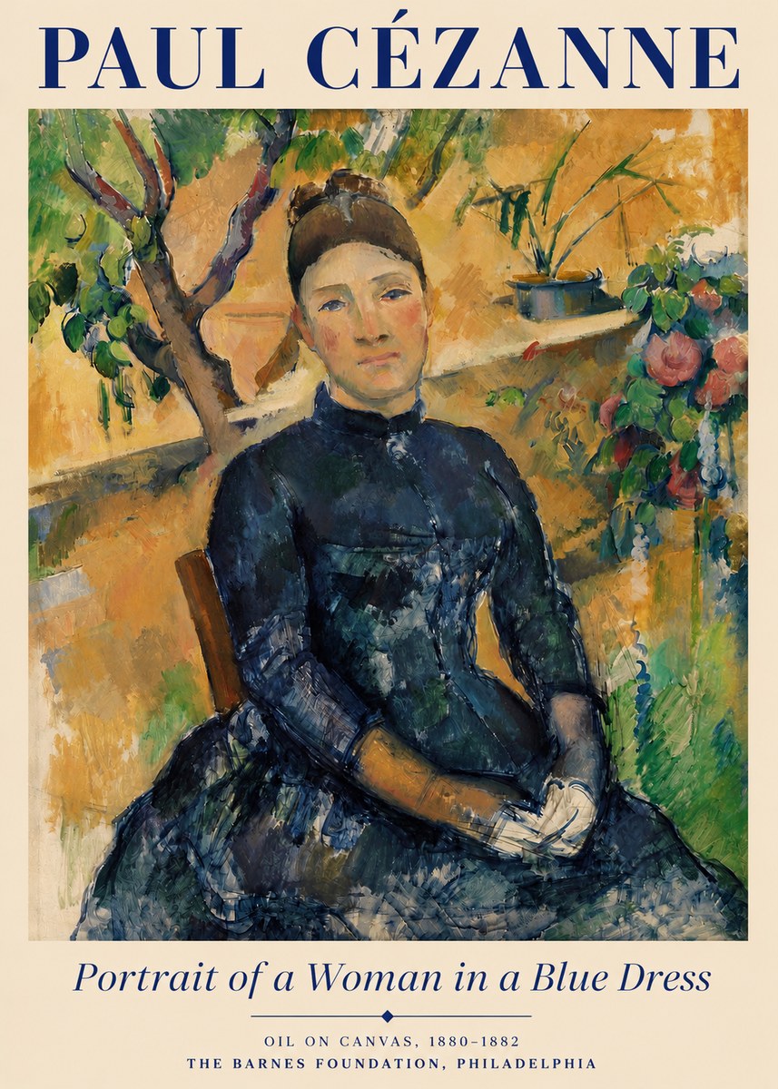 Paul Cézanne Portrait of a Woman in a Blue Dress No3 - Affiche